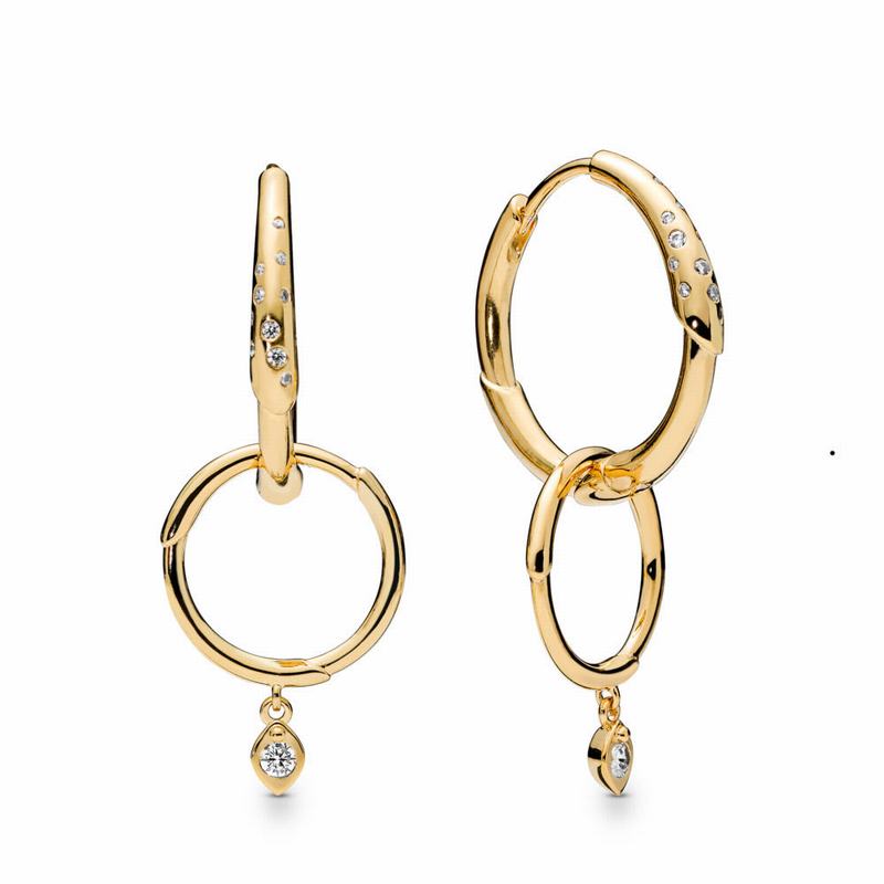 Pandora Shine™ Flower Stem Hoop Earrings Ireland - 18ct Gold Plated/Cubic Zirconia - 815623GID